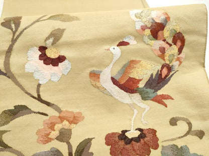 平和屋着物●太鼓柄袋帯　すくい織　孔雀花文　金糸　正絹　逸品　CABK5850hy