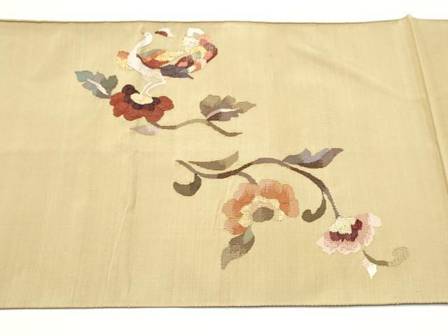 平和屋着物●太鼓柄袋帯　すくい織　孔雀花文　金糸　正絹　逸品　CABK5850hy