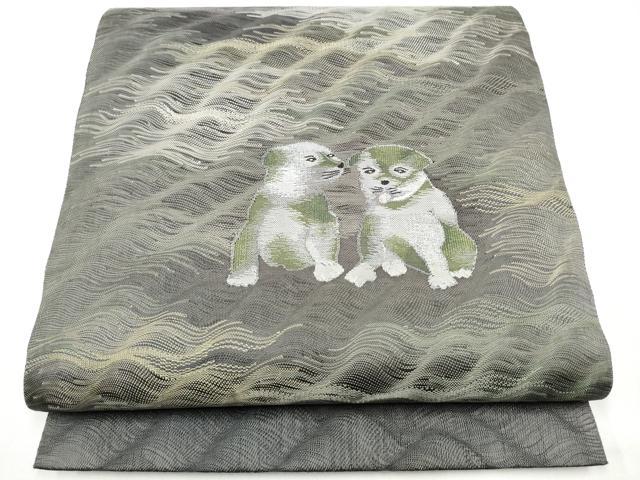 平和屋着物▽太鼓柄袋帯　スリーシーズン　春夏秋　すくい織　犬　鈴乃屋扱い　正絹　逸品　CABK5854hy