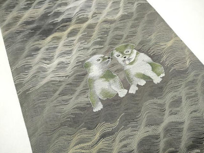 平和屋着物▽太鼓柄袋帯　スリーシーズン　春夏秋　すくい織　犬　鈴乃屋扱い　正絹　逸品　CABK5854hy