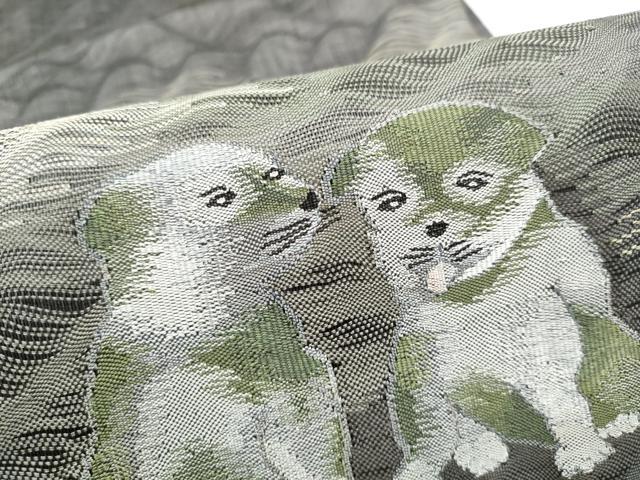 平和屋着物▽太鼓柄袋帯　スリーシーズン　春夏秋　すくい織　犬　鈴乃屋扱い　正絹　逸品　CABK5854hy