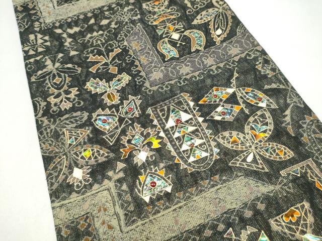 平和屋着物▽袋帯　スリーシーズン　春夏秋　螺鈿　幾何学花文　金糸　正絹　逸品　CABK5856hy