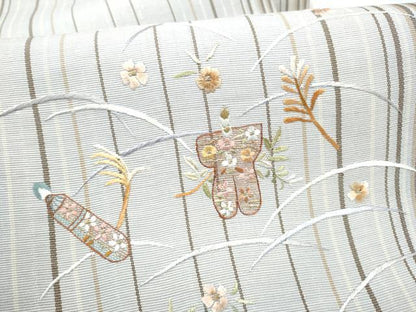 平和屋着物▽八寸名古屋帯　スリーシーズン　春夏秋　総刺繍　玩具草花文　金糸　正絹　逸品　CABK5859hy