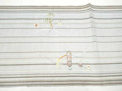 平和屋着物▽八寸名古屋帯　スリーシーズン　春夏秋　総刺繍　玩具草花文　金糸　正絹　逸品　CABK5859hy