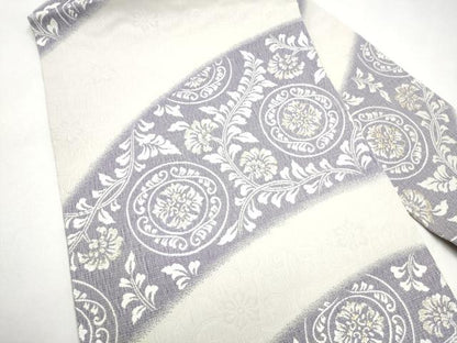 平和屋着物▽九寸名古屋帯　スリーシーズン　春夏秋　花唐草文　金糸　正絹　逸品　CABK5860hy