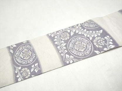 平和屋着物▽九寸名古屋帯　スリーシーズン　春夏秋　花唐草文　金糸　正絹　逸品　CABK5860hy