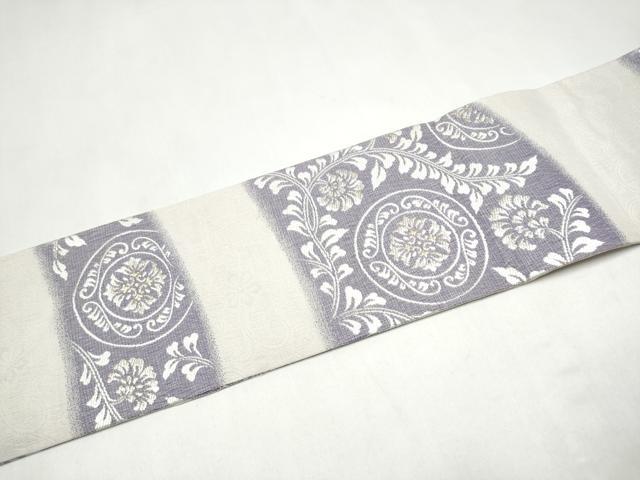 平和屋着物▽九寸名古屋帯　スリーシーズン　春夏秋　花唐草文　金糸　正絹　逸品　CABK5860hy