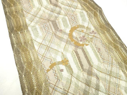 平和屋着物＊夏物　八寸名古屋帯　刺繍　組織　雪輪舞桜文　金糸　やまと誂製　正絹　逸品　CABK5861hy