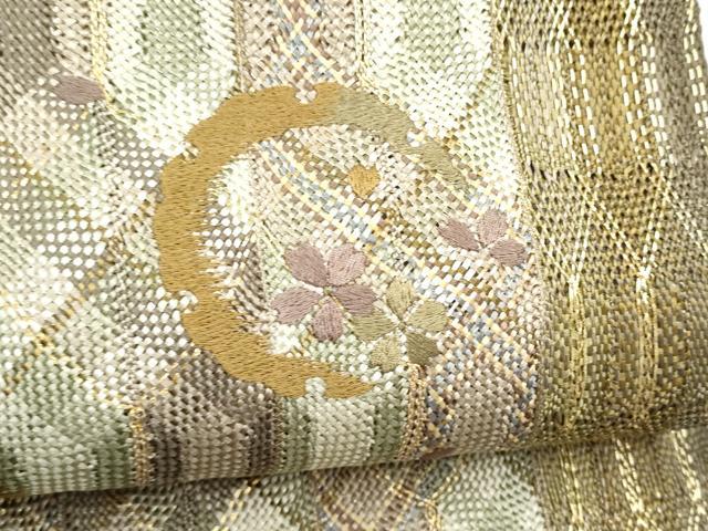 平和屋着物＊夏物　八寸名古屋帯　刺繍　組織　雪輪舞桜文　金糸　やまと誂製　正絹　逸品　CABK5861hy