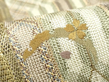 平和屋着物＊夏物　八寸名古屋帯　刺繍　組織　雪輪舞桜文　金糸　やまと誂製　正絹　逸品　CABK5861hy