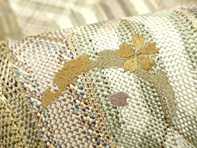 平和屋着物＊夏物　八寸名古屋帯　刺繍　組織　雪輪舞桜文　金糸　やまと誂製　正絹　逸品　CABK5861hy
