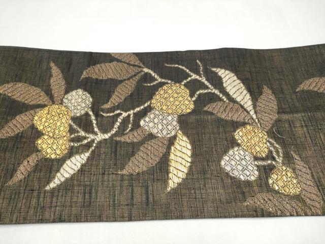 平和屋着物●洛風林　工芸帯地　つけ帯　枝葉文　金銀糸　反端付き　正絹　逸品　CABK5867hy