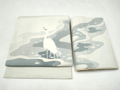 平和屋着物●つけ帯　鈴木清文　白鷺　正絹　逸品　CABK5869hy