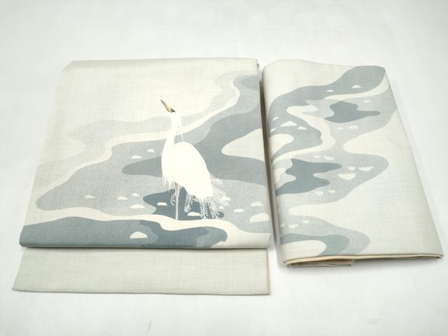 平和屋着物●つけ帯　鈴木清文　白鷺　正絹　逸品　CABK5869hy