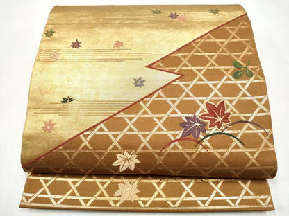 平和屋着物●ファッションデザイナー 花井幸子　六通柄袋帯　唐織　籠目草花文　金糸　正絹　逸品　CABK5878hy