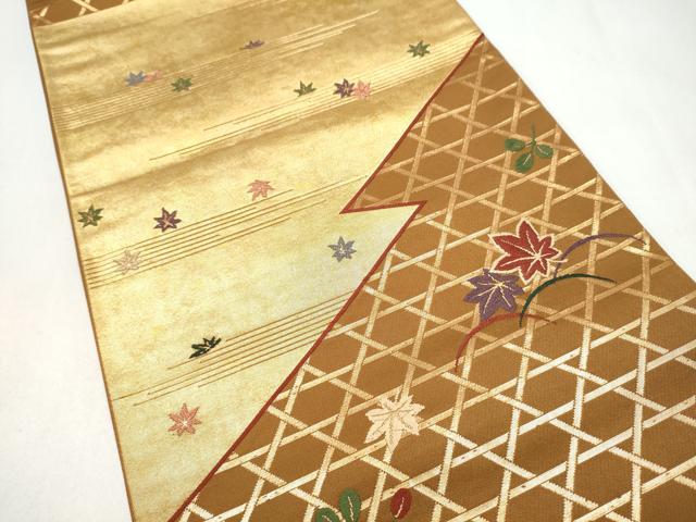 平和屋着物●ファッションデザイナー 花井幸子　六通柄袋帯　唐織　籠目草花文　金糸　正絹　逸品　CABK5878hy