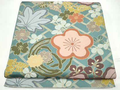 平和屋着物●西陣　白綾苑大庭　六通柄袋帯　舞花文　金糸　正絹　逸品　CABK5881hy