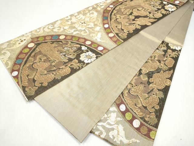 平和屋着物●六通柄袋帯　作家物　獅子連珠文　金銀糸　正絹　逸品　CABK5884hy