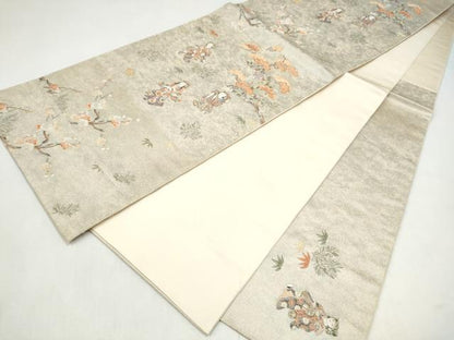 平和屋本店●六通柄袋帯　紙望人形絵図　本金箔　白金泥箔　正絹　逸品　CABK5885hy
