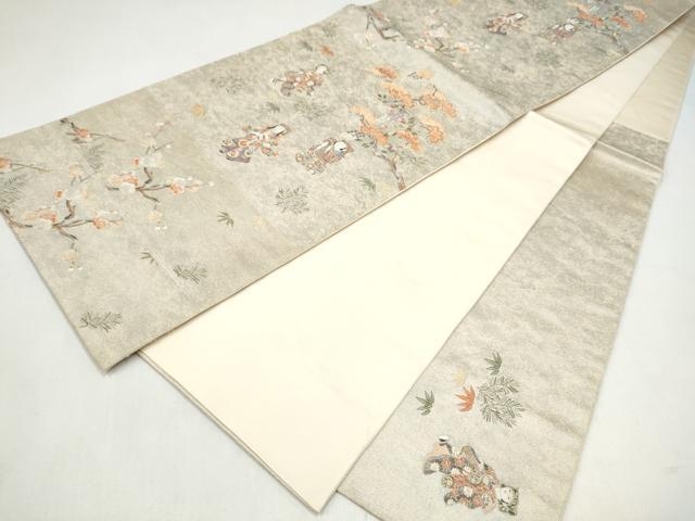 平和屋本店●六通柄袋帯　紙望人形絵図　本金箔　白金泥箔　正絹　逸品　CABK5885hy