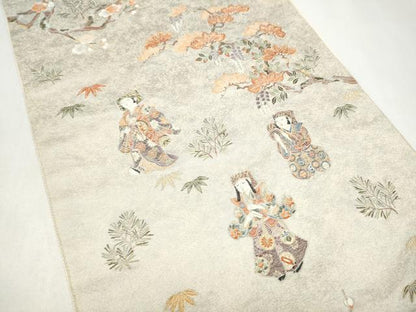 平和屋本店●六通柄袋帯　紙望人形絵図　本金箔　白金泥箔　正絹　逸品　CABK5885hy