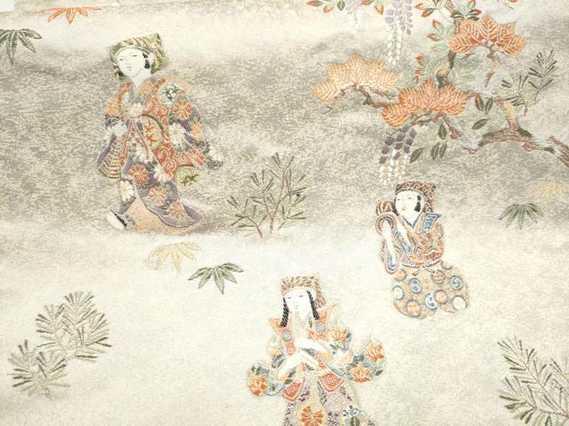 平和屋本店●六通柄袋帯　紙望人形絵図　本金箔　白金泥箔　正絹　逸品　CABK5885hy