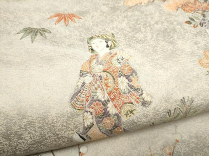 平和屋本店●六通柄袋帯　紙望人形絵図　本金箔　白金泥箔　正絹　逸品　CABK5885hy