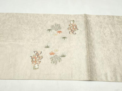 平和屋本店●六通柄袋帯　紙望人形絵図　本金箔　白金泥箔　正絹　逸品　CABK5885hy