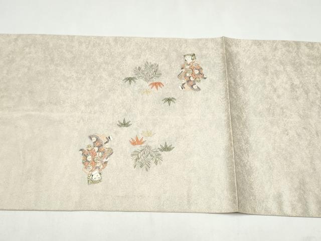 平和屋本店●六通柄袋帯　紙望人形絵図　本金箔　白金泥箔　正絹　逸品　CABK5885hy