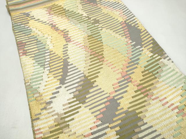 平和屋着物●ひなや工房　くむ・あむ・おる　伊豆蔵明彦　太鼓柄袋帯　幾何学文様　金銀糸　正絹　逸品　CABK5887hy