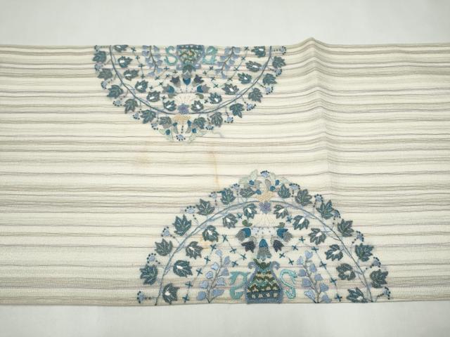 平和屋着物＊夏物　太鼓柄袋帯　陶器花文　金糸　正絹　逸品　CABK5889hy