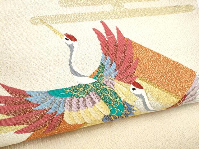 平和屋着物●爪搔き本綴れ　八寸名古屋帯　飛鶴文　金銀糸　正絹　逸品　CABK5894hy