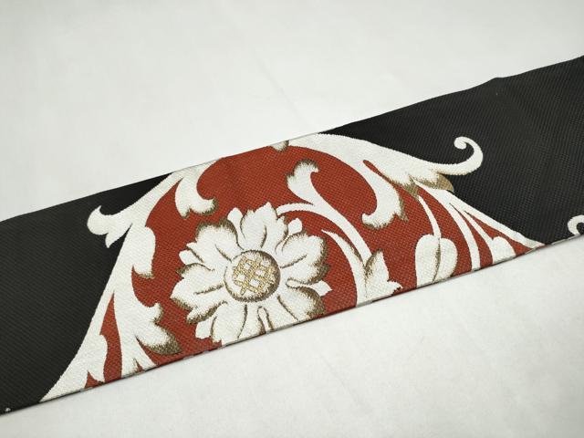 平和屋着物●西陣　川島織物　九寸名古屋帯　更紗花唐草文　黒地　金糸　正絹　逸品　CABK5896hy