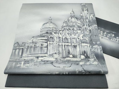 平和屋着物●九寸名古屋帯　作家物　西洋風景文　正絹　逸品　CABK5898hy
