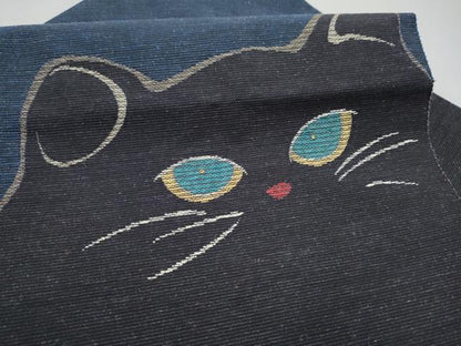 平和屋着物●八寸名古屋帯　紬地　猫　金糸　正絹　逸品　CABK5901hy