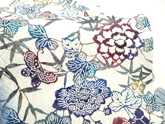 平和屋着物●九寸名古屋帯　型染め　花鳥文　銀通し地　さが美扱い　正絹　逸品　CABK5902hy