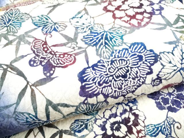 平和屋着物●九寸名古屋帯　型染め　花鳥文　銀通し地　さが美扱い　正絹　逸品　CABK5902hy