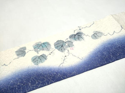 平和屋着物●九寸名古屋帯　型染め　花鳥文　銀通し地　さが美扱い　正絹　逸品　CABK5902hy