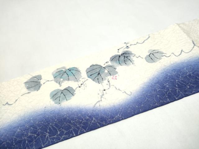 平和屋着物●九寸名古屋帯　型染め　花鳥文　銀通し地　さが美扱い　正絹　逸品　CABK5902hy