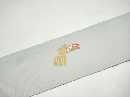 平和屋着物●九寸名古屋帯　櫛織　簪　源氏香舞桜文　金糸　正絹　逸品　CABK5906hy