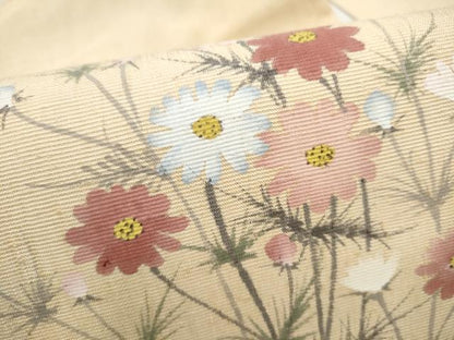 平和屋着物●九寸名古屋帯　手描き　紬地　枝菊文　正絹　逸品　CABK5908hy