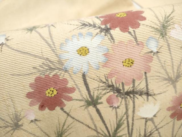 平和屋着物●九寸名古屋帯　手描き　紬地　枝菊文　正絹　逸品　CABK5908hy