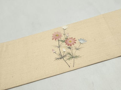 平和屋着物●九寸名古屋帯　手描き　紬地　枝菊文　正絹　逸品　CABK5908hy