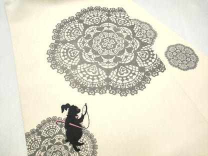 平和屋着物●九寸名古屋帯　作家物　型染め　兎　切り絵柄　ますいわ屋扱い　正絹　逸品　CABK5910hy