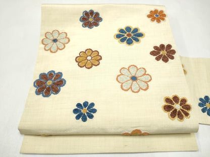 平和屋着物●西陣　川島織物　九寸名古屋帯　モール織　舞花文　正絹　逸品　CABK5911hy