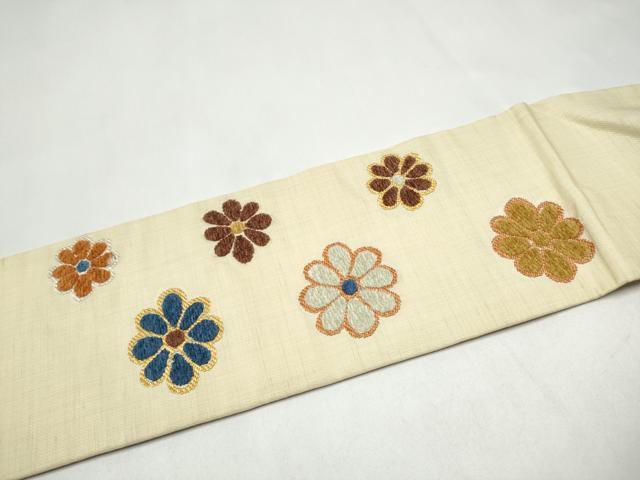 平和屋着物●西陣　川島織物　九寸名古屋帯　モール織　舞花文　正絹　逸品　CABK5911hy