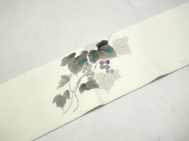平和屋着物●九寸名古屋帯　手描き　葡萄蔦の葉文　金彩　鬼しぼ縮緬　正絹　逸品　CABK5912hy