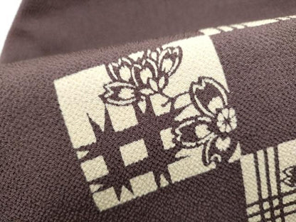 平和屋着物●九寸名古屋帯　作家物　伊勢型染め　格子舞桜文　鬼しぼ縮緬　正絹　逸品　CABK5913hy