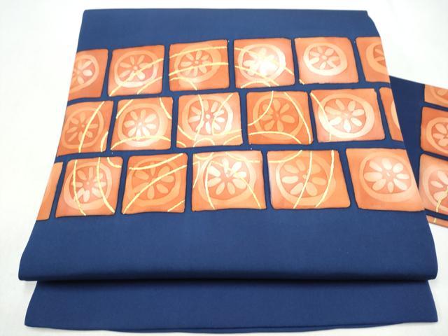 平和屋着物●塩瀬　九寸名古屋帯　ろうけつ染　花丸文　金彩　正絹　逸品　CABK5914hy