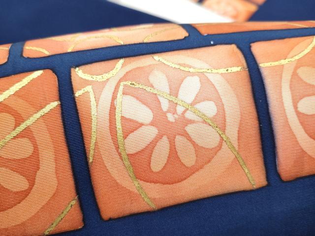 平和屋着物●塩瀬　九寸名古屋帯　ろうけつ染　花丸文　金彩　正絹　逸品　CABK5914hy